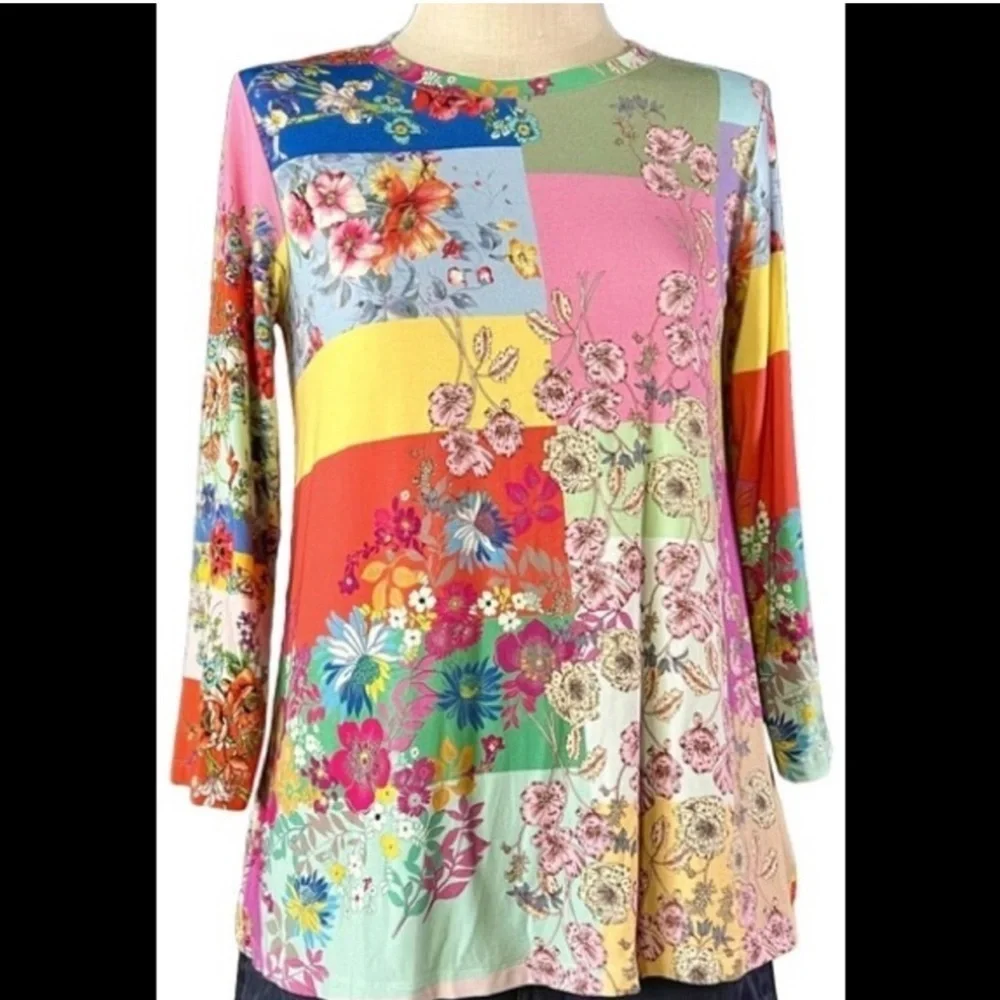 🔥🔥Johnny Was Marcel Lenora Patchwork Tunic Floral Motif Pink & Yellow SizeXSMALL_5